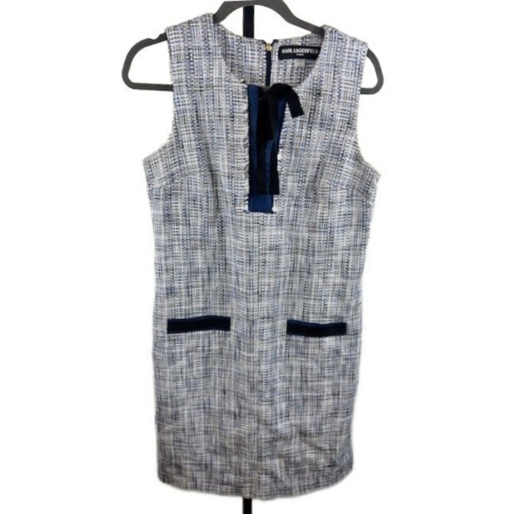 Karl Lagerfeld Paris Dress Women's Size 8 Blue Tweed Sleeveless